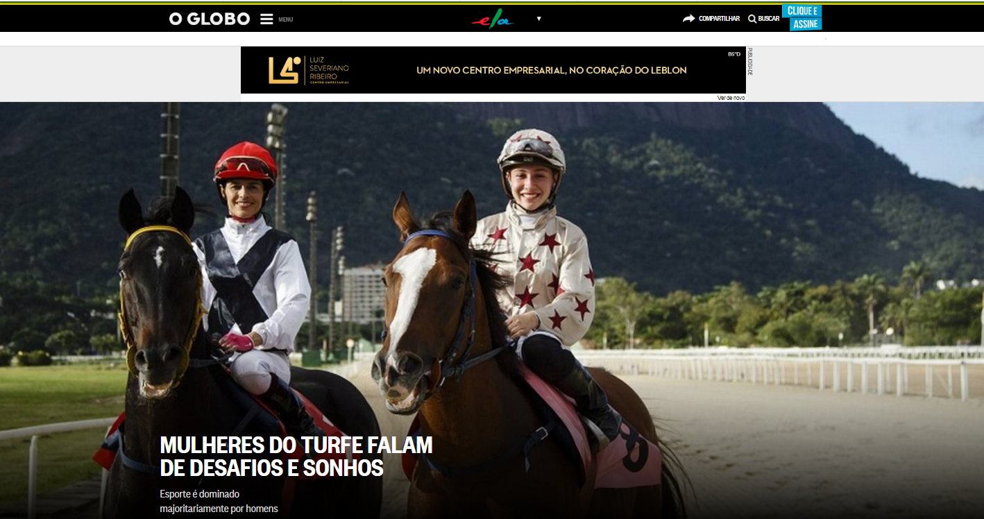 Mulheres no turfe e na capa do jornal O Globo